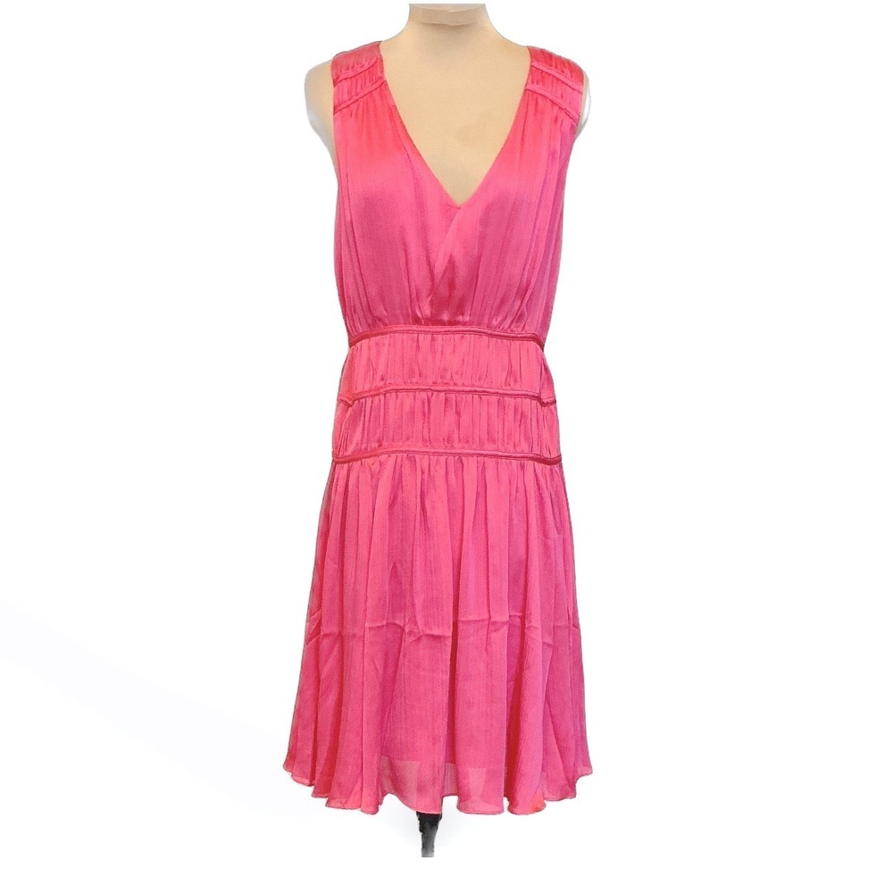 Trina Turk Islander Dress Watermelon Pink Smocked V-Neck Mini Dress Size 2 - Picture 3 of 15